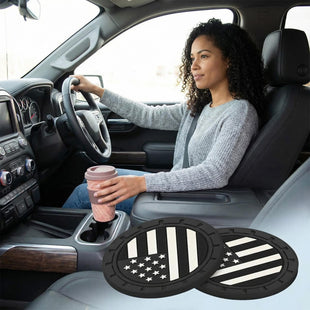 4 Pack Car Cup Holder Coasters Colored American Flag US Flag Insert Car Cup Coaster 2.75 Inch Anti Slip Shockproof Embedded Drink Mat Vehicle Interior Decor Accessories
