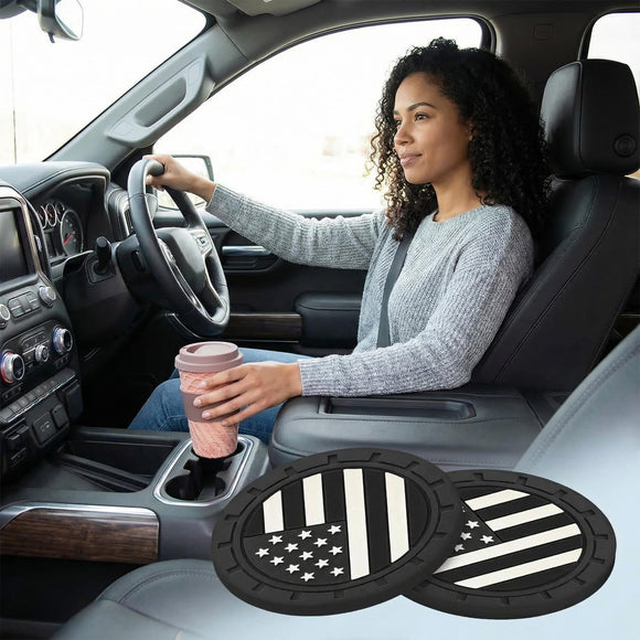 4 Pack Car Cup Holder Coasters Colored American Flag US Flag Insert Car Cup Coaster 2.75 Inch Anti Slip Shockproof Embedded Drink Mat Vehicle Interior Decor Accessories