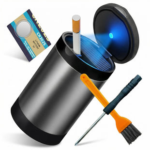 Ashtray with Lid Smellproof & Smokeproof Cup Holder Ashtray Portable Mini Car Trash Can Detachable Aluminum Alloy Smokeless Car Ashtray with Automatic LED Light