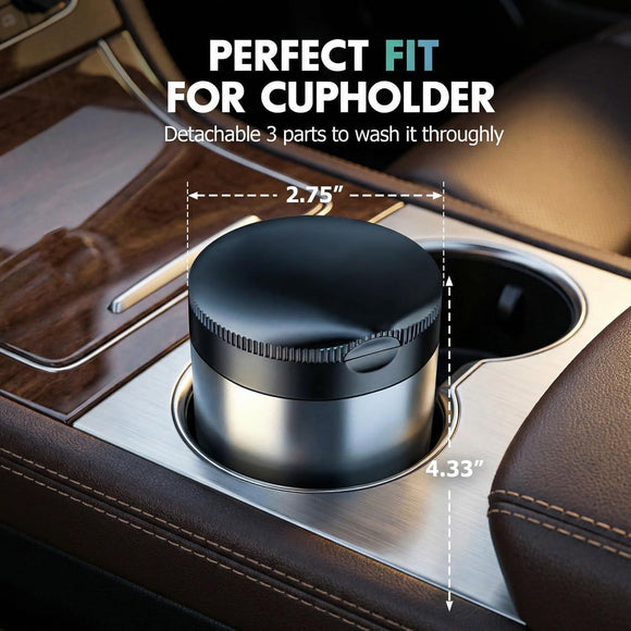 Ashtray with Lid Smellproof & Smokeproof Cup Holder Ashtray Portable Mini Car Trash Can Detachable Aluminum Alloy Smokeless Car Ashtray with Automatic LED Light