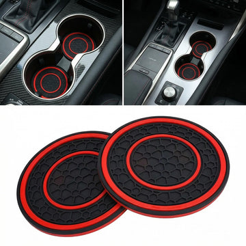 Car Cup Coasters - 2 Pack 2.75 Inch Diameter Universal Auto Anti Slip Cup Holder Insert Coaster Suitable for Most Car Interior Accessories(Red)