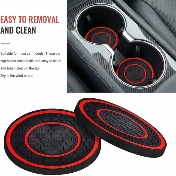 Car Cup Coasters - 2 Pack 2.75 Inch Diameter Universal Auto Anti Slip Cup Holder Insert Coaster Suitable for Most Car Interior Accessories(Red)