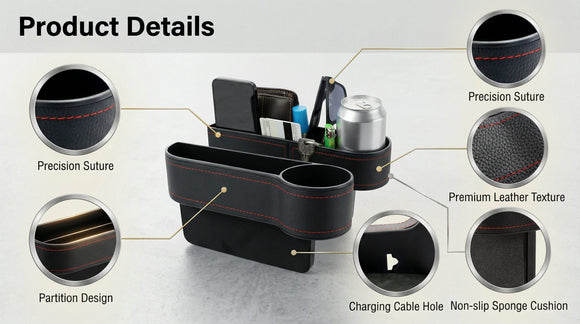 2 Pcs Car Seat Gap Filler - Leather Car Seat Crevice Storage Box with Adhesive Foam Pads Car Gap Filler Organizer for Front Seat Gap Filler Between Car Seat and Console Universal Fit