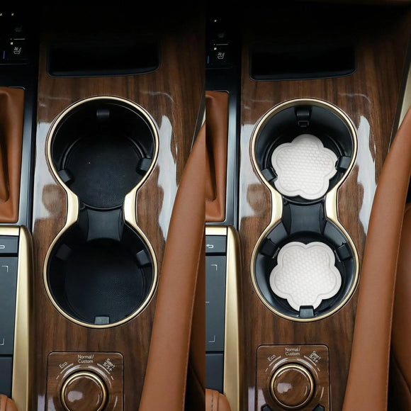 Car Cup Holder Coaster Universal Non-Slip Recessed Flower Shaped Cup Holders Cute Car Accessories Interior for Women and Man Interior Sets 4 Pack (White)