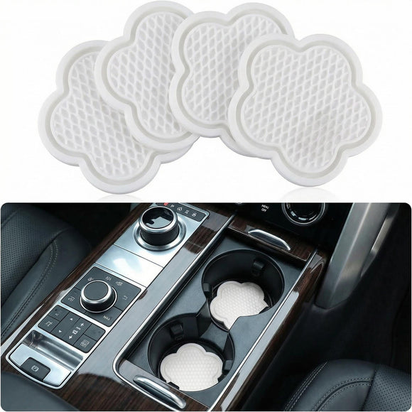 Car Cup Holder Coaster Universal Non-Slip Recessed Flower Shaped Cup Holders Cute Car Accessories Interior for Women and Man Interior Sets 4 Pack (White)