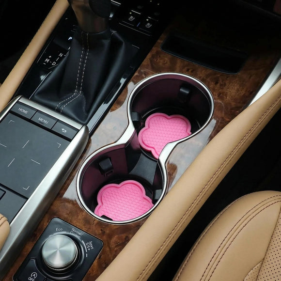Universal Non-Slip Cup Holder Coaster 4pcs PVC Flower Shaped Crystal Car Accessory (Pink)