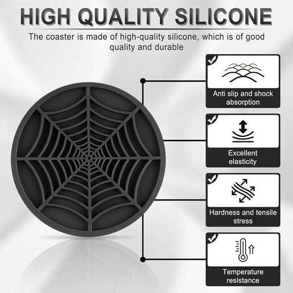 Alpmosn 4PCS Spider Web Car Coasters for Cup Holders Halloween Funny Non-Slip Silicone Insert Ornaments Coasters Automotive Cupholder Goth Accessories for Men & Women(Black)