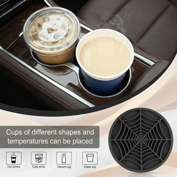 Alpmosn 4PCS Spider Web Car Coasters for Cup Holders Halloween Funny Non-Slip Silicone Insert Ornaments Coasters Automotive Cupholder Goth Accessories for Men & Women(Black)
