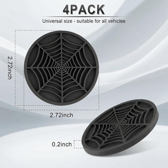 Alpmosn 4PCS Spider Web Car Coasters for Cup Holders Halloween Funny Non-Slip Silicone Insert Ornaments Coasters Automotive Cupholder Goth Accessories for Men & Women(Black)