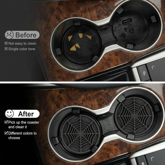 Alpmosn 4PCS Spider Web Car Coasters for Cup Holders Halloween Funny Non-Slip Silicone Insert Ornaments Coasters Automotive Cupholder Goth Accessories for Men & Women(Black)