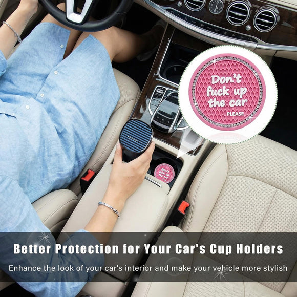 2 Pack Bling Car Cup Holder Coaster 2.75 Inch Anti-Slip Auto Insert Cup Coaster Crystal Car Drink Cup Mat Perfect for Women Girls Universal Interior Decor Accessories (Pink)