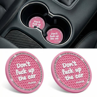 2 Pack Bling Car Cup Holder Coaster 2.75 Inch Anti-Slip Auto Insert Cup Coaster Crystal Car Drink Cup Mat Perfect for Women Girls Universal Interior Decor Accessories (Pink)