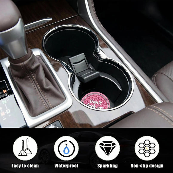 2 Pack Bling Car Cup Holder Coaster 2.75 Inch Anti-Slip Auto Insert Cup Coaster Crystal Car Drink Cup Mat Perfect for Women Girls Universal Interior Decor Accessories (Pink)