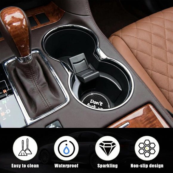 2 Pack Bling Car Cup Holder Coaster 2.75 Inch Anti-Slip Auto Insert Cup Coaster Crystal Car Drink Cup Mat Perfect for Women Girls Universal Interior Decor Accessories (Black)