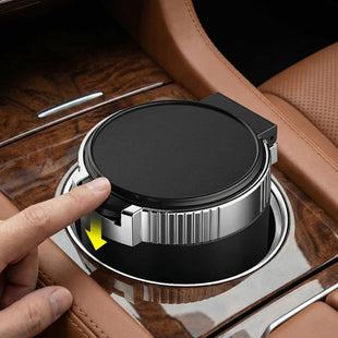 Car Ashtray with lid Portable Ash Tray Gold Mini Car Trash Can with LED Blue Light Windproof for Outdoor Travel (Gold)