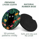 Car Coasters for Cup Holders2.75 Anti Slip Rubber Mat with A Finger Notch 2 Pack Car Cup Holder Coasters for Car Interior Accessories for Women Men Flower Balck Cat-6