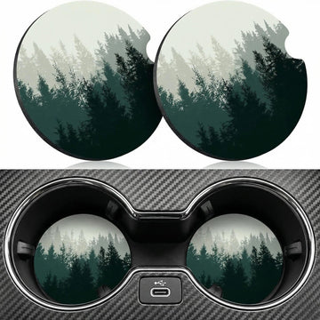 Car Coasters for Cup Holders2.75 Anti Slip Rubber Mat with A Finger Notch 2 Pack Car Cup Holder Coasters for Car Interior Accessories for Women Men Forest