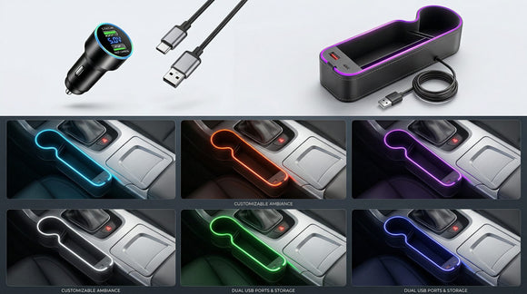 7 Color Led Car Seat Gap Filler Organizer Drive Side Car Seat Pocket Gap Filler Car Seat Gap Organizer with USB+C Fast Charger Console Side Seat Storage fit for iPhone Android(Driver seat)