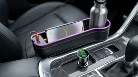 7 Color Led Car Seat Gap Filler Organizer Drive Side Car Seat Pocket Gap Filler Car Seat Gap Organizer with USB+C Fast Charger Console Side Seat Storage fit for iPhone Android(Driver seat)