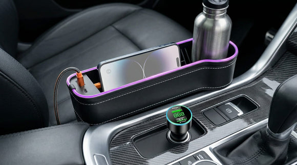 7 Color Led Car Seat Gap Filler Organizer Drive Side Car Seat Pocket Gap Filler Car Seat Gap Organizer with USB+C Fast Charger Console Side Seat Storage fit for iPhone Android(Driver seat)