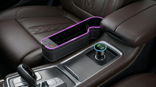 7 Color Led Car Seat Gap Filler Organizer Car Seat Pocket Gap Filler with USB+C Fast Charger Car Gap Organizer Storage 2023 Console Side Seat Gap Filler fit for Passenger Side(Black-passenger side)