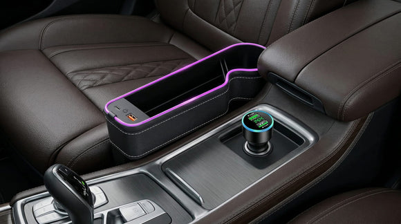 7 Color Led Car Seat Gap Filler Organizer Car Seat Pocket Gap Filler with USB+C Fast Charger Car Gap Organizer Storage 2023 Console Side Seat Gap Filler fit for Passenger Side(Black-passenger side)
