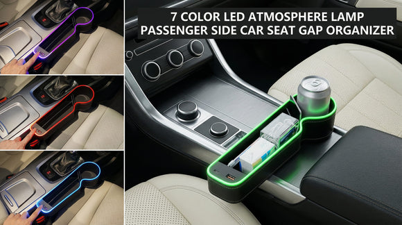 7 Color Led Car Seat Gap Filler Organizer Car Seat Pocket Gap Filler with USB+C Fast Charger Car Gap Organizer Storage 2023 Console Side Seat Gap Filler fit for Passenger Side(Black-passenger side)