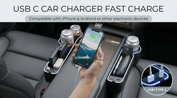 7 Color Led Car Seat Gap Filler Organizer Car Seat Pocket Gap Filler with USB+C Fast Charger Car Gap Organizer Storage 2023 Console Side Seat Gap Filler fit for Passenger Side(Black-passenger side)