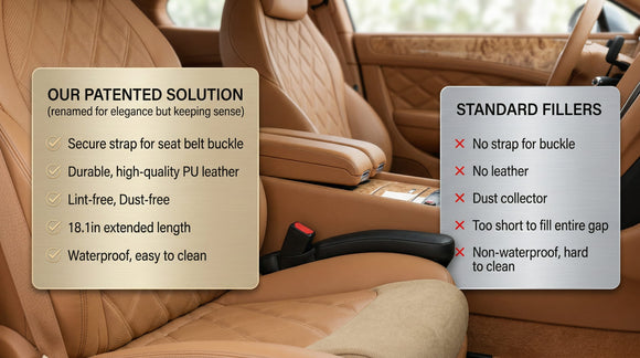 Leather Car Seat Gap Filler Universal for Car Truck SUV to Block The Gap Between Seat and Console Stop Things from Dropping 2 Sets Black