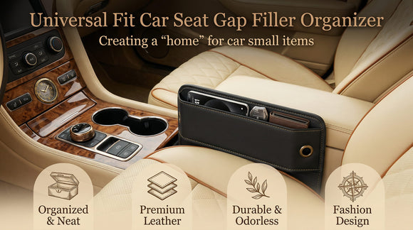 Universal Fit Car Gap Filler Premium Leather Seat Organizer Accessories for Women Men Essentials for SUV Truck (Black 2 Pack)