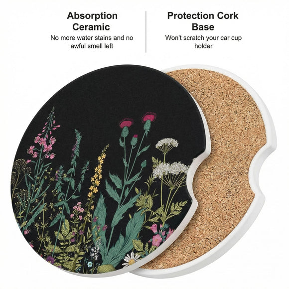 Car Cup Holder Coaster Car Coasters for Cup Holders 2 Pack Universal Anti Slip Insert Absorbent Ceramic Auto Interior Accessories with A Finger Notch & Cork Base Dandelion