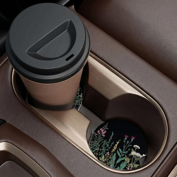 Car Cup Holder Coaster Car Coasters for Cup Holders 2 Pack Universal Anti Slip Insert Absorbent Ceramic Auto Interior Accessories with A Finger Notch & Cork Base Dandelion
