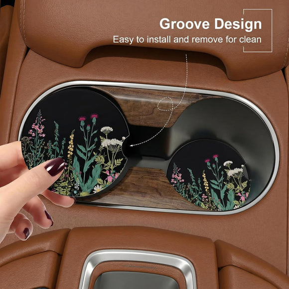 Car Cup Holder Coaster Car Coasters for Cup Holders 2 Pack Universal Anti Slip Insert Absorbent Ceramic Auto Interior Accessories with A Finger Notch & Cork Base Dandelion