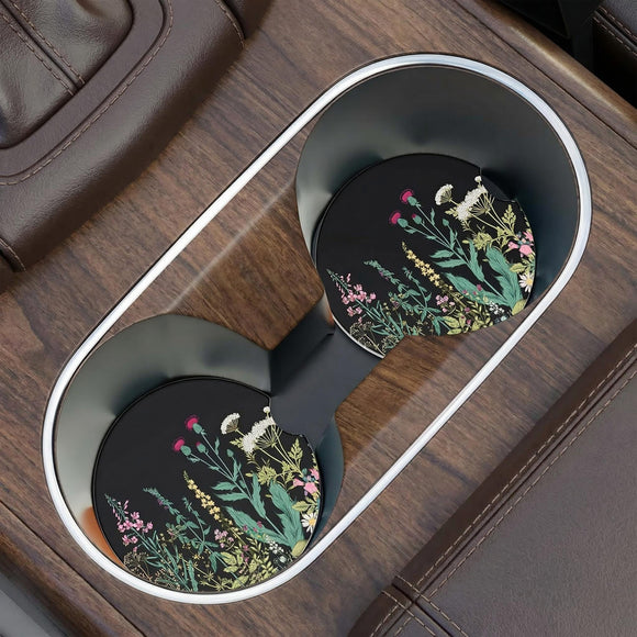 Car Cup Holder Coaster Car Coasters for Cup Holders 2 Pack Universal Anti Slip Insert Absorbent Ceramic Auto Interior Accessories with A Finger Notch & Cork Base Dandelion