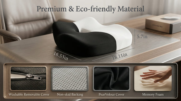 Car Seat Cushion Ergonomic Memory Foam Car Seat Pad for Sciatica Pain Relief Larger Driving Seat Cushion for Car Short Drivers on Long Drives - Butt Cushion for Car Truck Office - Black