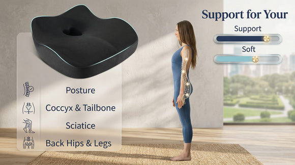 Car Seat Cushion Ergonomic Memory Foam Car Seat Pad for Sciatica Pain Relief Larger Driving Seat Cushion for Car Short Drivers on Long Drives - Butt Cushion for Car Truck Office - Black