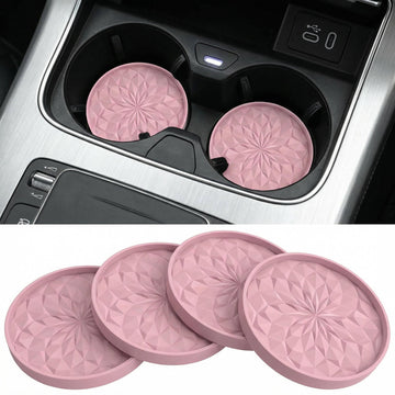Car Coasters for Cup Holders [4 Pack] - 2.75In Silicone Auto Mug Mats - Universal Non-Slip Recessed Car Interior AccessoriesDusty Rose