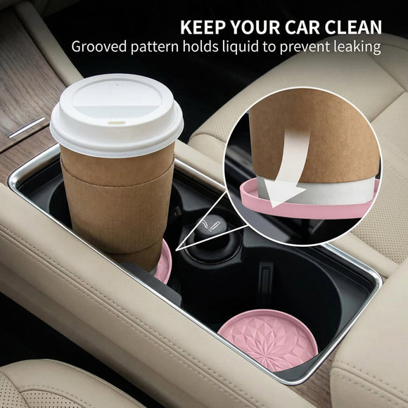 Car Coasters for Cup Holders [4 Pack] - 2.75In Silicone Auto Mug Mats - Universal Non-Slip Recessed Car Interior AccessoriesDusty Rose