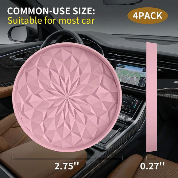 Car Coasters for Cup Holders [4 Pack] - 2.75In Silicone Auto Mug Mats - Universal Non-Slip Recessed Car Interior AccessoriesDusty Rose