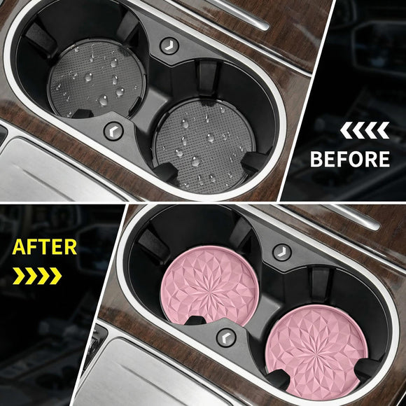 Car Coasters for Cup Holders [4 Pack] - 2.75In Silicone Auto Mug Mats - Universal Non-Slip Recessed Car Interior AccessoriesDusty Rose