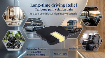 Decompression Cushion Comfort Memory Foam Seat Cushion for Car Seat Drivers Tailbone (Coccyx) Pain Relief Cushion Office Chair Cushion (Black) - 0