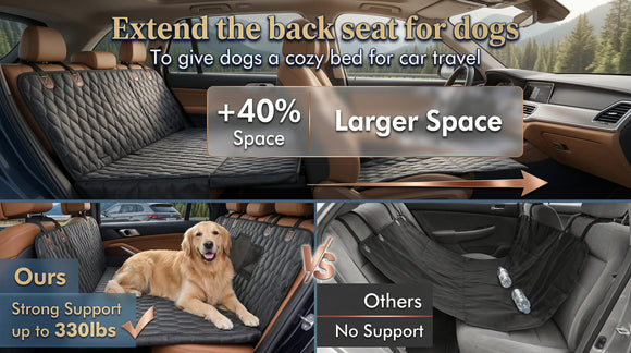 Back Seat Extender for Dogs-Supports 400lb Waterproof Dog Car Seat Cover Hard Bottom-Detachable 600D Heavy Duty Scratch Proof Nonslip Soft Dog Hammock for Car SUVs
