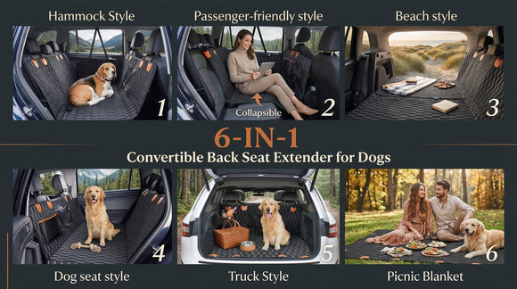 Back Seat Extender for Dogs-Supports 400lb Waterproof Dog Car Seat Cover Hard Bottom-Detachable 600D Heavy Duty Scratch Proof Nonslip Soft Dog Hammock for Car SUVs