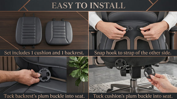 Car Seat Cushion and Back Support Pillow 1.2 Thick Memory Foam Desk Chair Cushion Back Support for Automotive Seat Driver Travel Leg and Back Pain Relief Washable Adjustable Black
