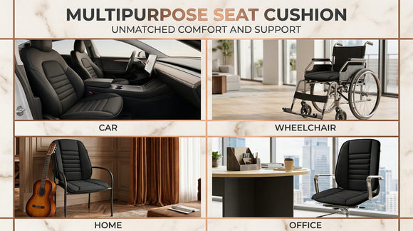 Car Seat Cushion and Back Support Pillow 1.2 Thick Memory Foam Desk Chair Cushion Back Support for Automotive Seat Driver Travel Leg and Back Pain Relief Washable Adjustable Black