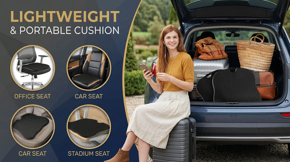 Car Seat Cushion for Driving Office Chair Cushions Non-Slip Sciatica & Lower Back Tailbone Chair Pillow Pad Memory Foam Seat Cushion for Car Seat Driver Truck Desk Wheelchair