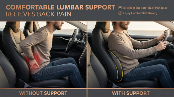 Lumbar Support Pillow for Car Memory Foam Lumbar Pillow for Lower Back Pain Relief - Back Cushion for Driving Chair Support for Car-Office Chair Wheelchair - Black
