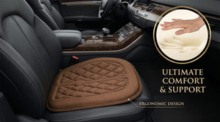 Car Seat Cushion Comfort Memory Foam Driver Seat Cushion Improve Driving View Sciatica and Lower Back Pain Relief Thick Seat Cushions for Car Home Office Chair Wheelchair - Brown