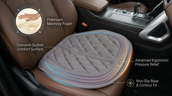 Car Seat Cushion Comfort Memory Foam Driver Seat Cushion Improve Driving View Sciatica and Lower Back Pain Relief Seat Cushions for Car Seat Driver Home Office Chair Wheelchair - Gray