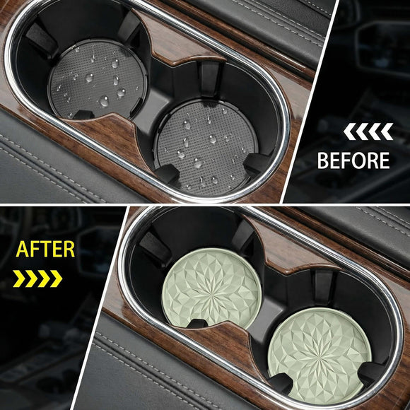 Car Coasters for Cup Holders [4 Pack] - 2.75In Silicone Auto Mug Mats - Universal Non-Slip Recessed Car Interior AccessoriesDesert Sage